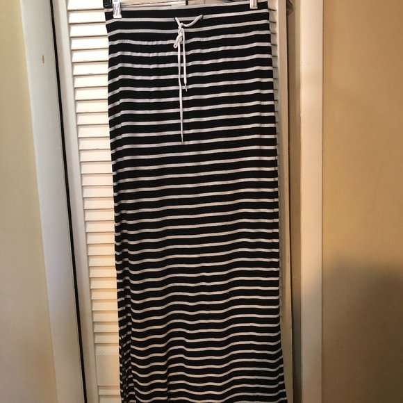 black and white elastic waist striped drawstring maxi skirt size small s Ana - Picture 1 of 2
